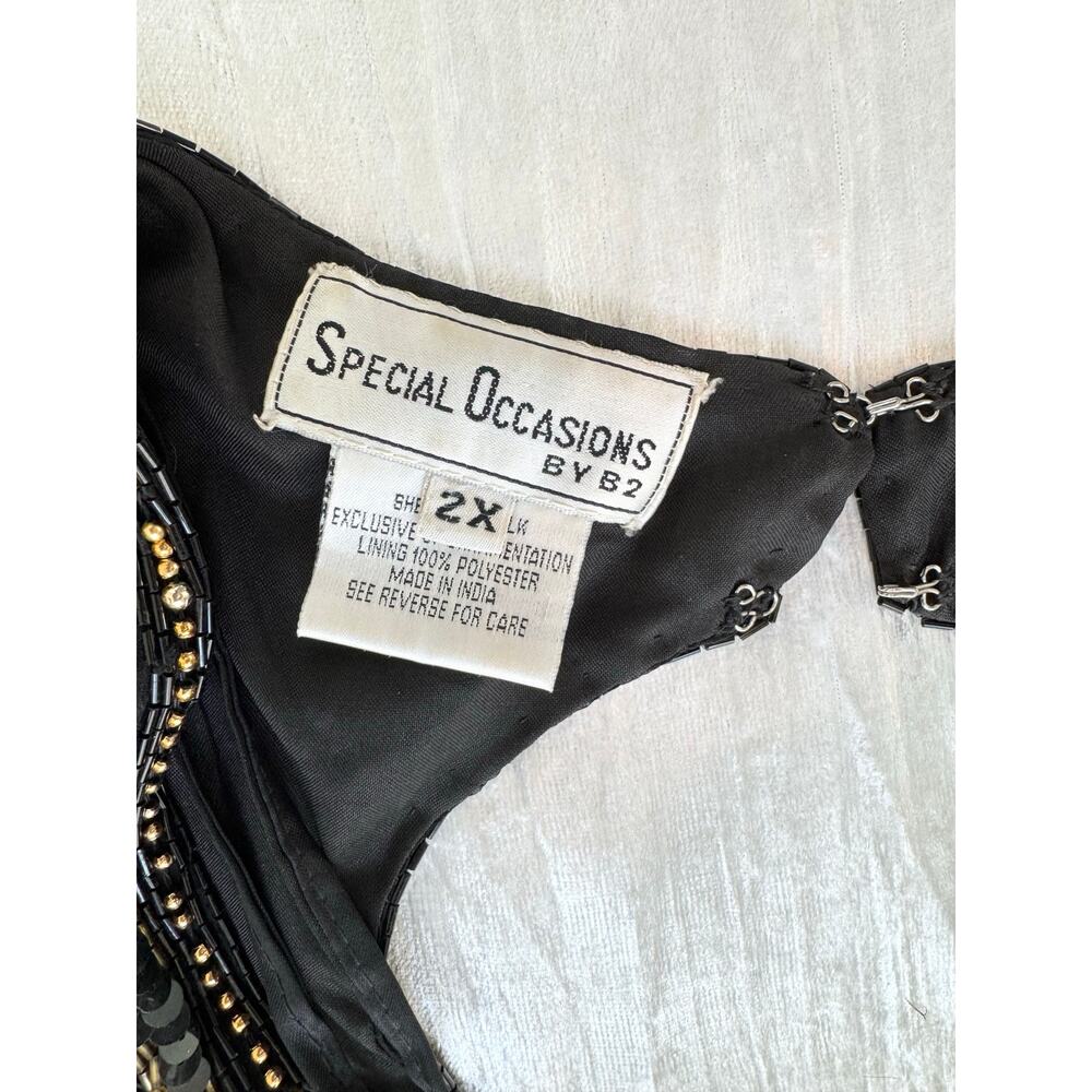 Vintage Black & Gold Sequined Beaded Short Sleeve Cocktail Party Dress Size 2X - Picture 8 of 10